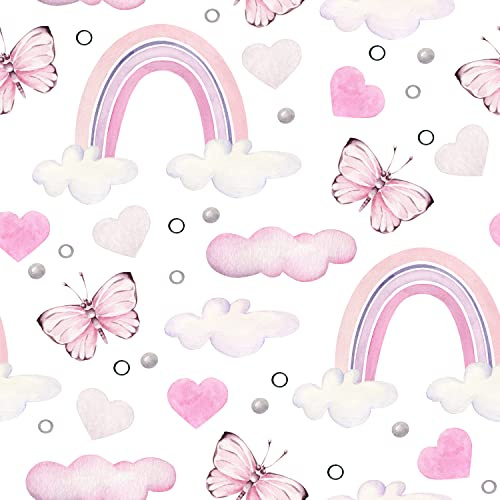 COKCOKR Pink Butterfly/Rainbow/Clouds/Love Peel and Stick Wallpaper Self-Adhesive Temporary Vinyl Wallpaper Removable Waterproof Decorative Contact Paper for Bedroom Girls' Rooms 17.71 in X 118.1 in