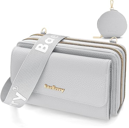 HNOOM Handytasche zum Umhängen Kleine Handy Umhängetasche Damen PU Leder mit Geldbörse zum Umhängen Crossbody Schultertasche mit Kartenfächer, Verstellbarem Schultergurt (Grau)