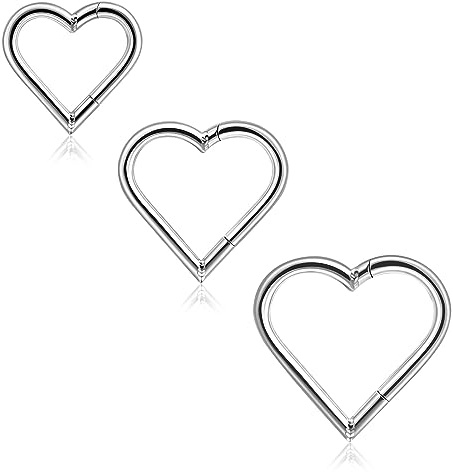 Lantine - Gioielli per piercing al daith a forma di cuore, 16 G, in acciaio chirurgico 316L, orecchini a cerchio con chiusura a scatto, per piercing al rook, helix, tragus, cartilagine, segmenti