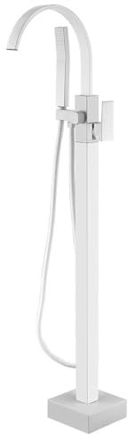 BiaoTeng Badewanne Freistehend Mit Armatur Weiß 360° Drehung Einhebelmischer Mit G1/2 Schlauch Badewannen Armaturen Freistehend, Weiß