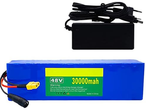 QmEna Batería de Iones de Litio para Bicicleta eléctrica, 48V, 30Ah, para Patinete de Bicicleta eléctrica con Motor de 50W-500W, con Cargador y batería Recargable BMS T Plug