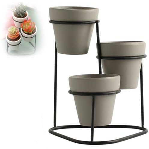 RIEONA 1 Set Portafiori in ferro, Ripiani for vasi da fiori, Portafiori, Portapiante alto, Scaffale, Portafiori retrò, for piante da esterno ( Color : Gray basin with black frame )