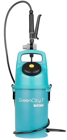 Pulverizador GreenCity 7 - Capacidad Útil de 5L - Lanza y Manguera - Válvula de Seguridad - Depósito Translúcido - Boquillas Intercambiables - Ideal para Terrazas y Huertos - Fabricado en Europa