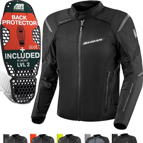 SHIMA RUSH Chaqueta Moto Hombre AIRFORCE Protector Espalda Cazadora Motociclista Chaquetas Protecciones Impermeable Armadura Cazadoras Motoero Invierno (Masculinos, Chaqueta Regular, Negro, 4XL)