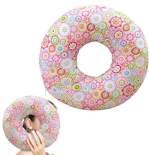 YANGUN 11 Inch Ear Piercing Pillow, Donut Pillow for Side Sleepers, PillowWith Hole for Ear, O-Shaped Pillows for Side Sleepers, Releasing Ears Pain, Piercing Aftercare, CNH and EarPiercing (Pink)