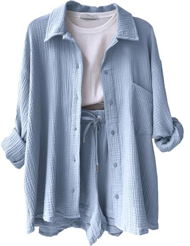 Zweiteiler Damen Elegant Fitness Outfit Sommer Set Tennis Outfit Frühlingsoutfits Damen Trainingsanzug（2-Light Blue,S