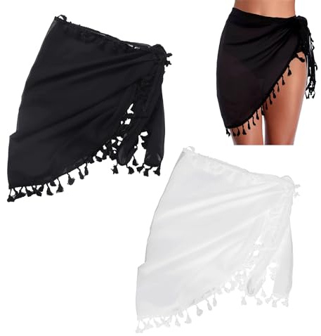 HDGSAFD Paquet De 2 Robes De Plage pour Femmes, Jupe Portefeuille De Plage, Jupe Pario à Franges, Enveloppe en Mousseline De Soie, Peut être Utilisée comme Maillot De Bain, Paréo