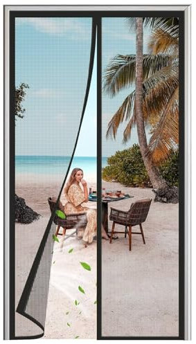 Magnetisches Moskitonetz für Tür, 230x265cm Magnetischer Moskitonetzvorhang für Insekten mit Magneten und Klebestreifen, für Türen, Fenster, Balkon, Wohnzimmer Schwarz