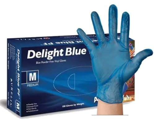 Apex Business Supplies Small Vinyl Blue Gloves Delight PF Disposable Gloves | Powder Free and Non-Sterile Multipurpose Strong Disposable Gloves | Medical & Food Grade Gloves 1 Box 100 Goves
