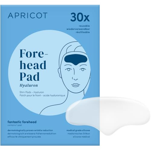 APRICOT Stirn Pads gegen Falten aus medizinischem Silikon mit niedermolekularem Hyaluron, Stirn- und Zornesfalte Glätten - 30x Wiederverwendbar, Dermatologisch geprüft, Vegan & Tierversuchsfrei