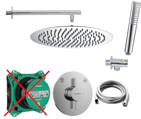 vanvilla Duschsystem Unterputz mit Duscharmatur Hansgrohe HG205-ob poliert | Duscharmatur von Hansgrohe DuoTurn S und vanvilla Regendusche Duschkopf rund, Dusch-SET poliert