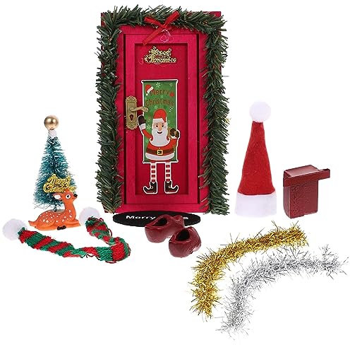 JOINPAYA Mini Doll House Prop Layout Door Kit: Wooden Red Mini Door Ornament Christmas Accesories Pretend Playset Craft