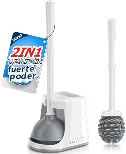 Sapisecret 2-in-1 WC-Bürsten- und Pömpel-Set aus Silikon, Weiß | Mit Randreiniger, belüftetem Standhalter und Saugglocke für Toilette, WC-Rand und verstopfte Abflüsse