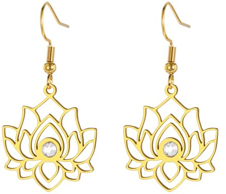 Dreamtimes Lotus Blume Charme Ohrringe für Frauen Yoga Lotus Schutz Dangling Ohrring Edelstahl Inspirational Yoga Heilung Unalome Symbol Amulett Buddha Yoga Schmuck