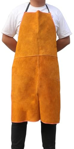 DSQIANG Rindsleder Schweißen Schweißerschürzen Leder-Schweißerschürze Hitzebeständig Gelb(1pcs)