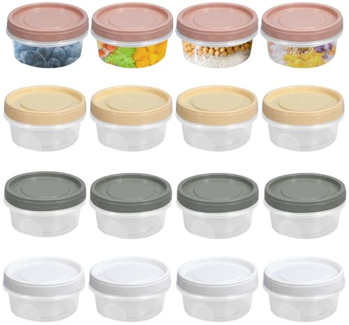 16PCS Food Containers with Lids, 300ML,4 Colors,Reusable Packaging Boxes,Plastic Food Containers with Lids,Reusable Stackable Small Storage Pots for Lunch, Yoghurt, Snack, Microwave Freezer Safe