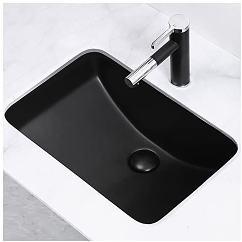 ASerZenith Unterbau-Badezimmerwaschbecken, Keramikwaschbecken, rechteckiges Waschtisch-Waschbecken mit Wasserhahn und Ablaufgarnitur(Black-52.5x37.5x20.5cm)