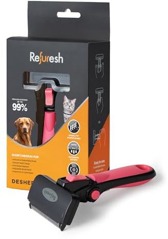 Refuresh Deshedding Dog Brush for Short/Medium Hair (Medium,Pink) – Gentle Deshedding tool for Dogs & Cats – Reduces shedding, without damaging topcoat. Removes Loose Fur & Dead Undercoat.