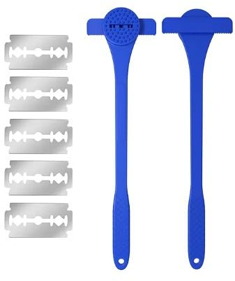 Afeitadora de mango largo para hombres y mujeres, cuchillo de afeitar, afeitadora de espalda, peluquero, depilación completa del cuerpo, cortadora de pelo de espalda, cuerpo de piernas, azul