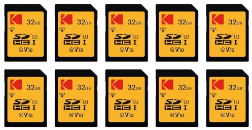 Kodak Lot de 10 Cartes Mémoire SDHC 32 Go Ultra High Speed – Classe 10 – Vitesse Élevée pour Photos et Vidéos HD