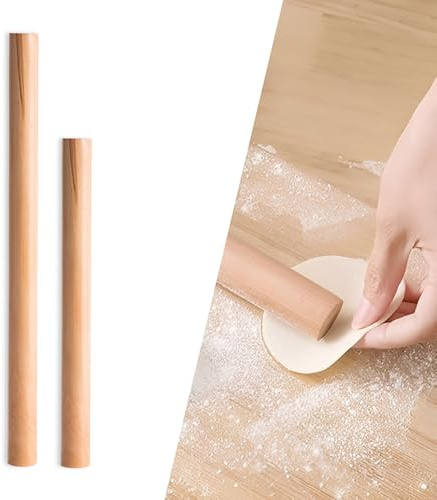 DBAILY Rolling Pin, 2 Pcs Beech Wood Rolling Pin Without Handles Professional Wooden Feel Smooth Non-Sticky Suitable for Pastry Making Dough Dumpling Wrapper Baking Utensils (30 CM+40 CM)