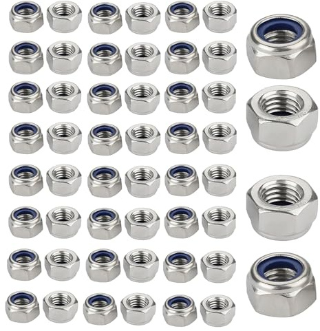 GisWell 100 Stücke Selbstsichernde Muttern M5 Edelstahl, Stopmuttern, Stoppmuttern Sicherungsmuttern DIN 985, M5 Muttern Edelstahl, Sechskantmuttern, Kontermuttern Set