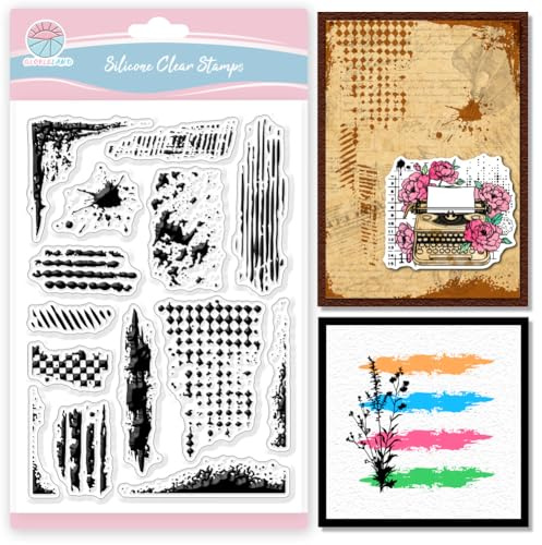 GLOBLELAND Sellos transparentes de textura vintage grunge para álbumes de recortes, fondo de manchas de agua, sellos de silicona, textura retro, sello transparente para hacer tarjetas, bricolaje