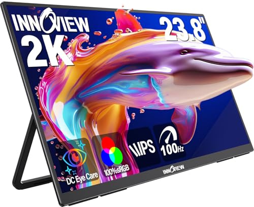InnoView Monitor portátil grande de 23.8 pulgadas 2K 100Hz ∆E < 2 100% sRGB Fast IPS portátil Gaming Monitor QHD con soporte ajustable de 180° USB-C HDMI para PS5/4 Desktop MacBook Switch Xbox