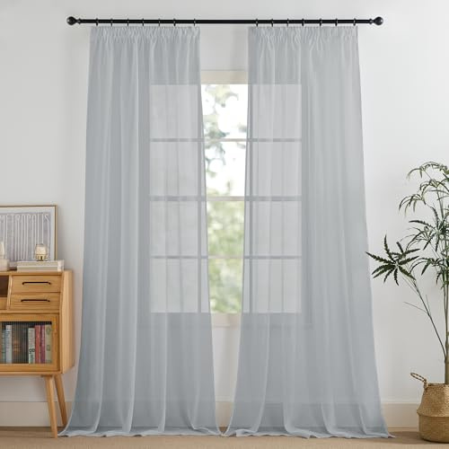 PONY DANCE Stores Gardinen mit Kräuselband Vorhang Transparent Wohnzimmer | Grau,H245 x B140 cm,2er Set,Schienensystem Vorhang Durchsichtig Schlafzimmer,Sheer Curtains Living Room,Luftig