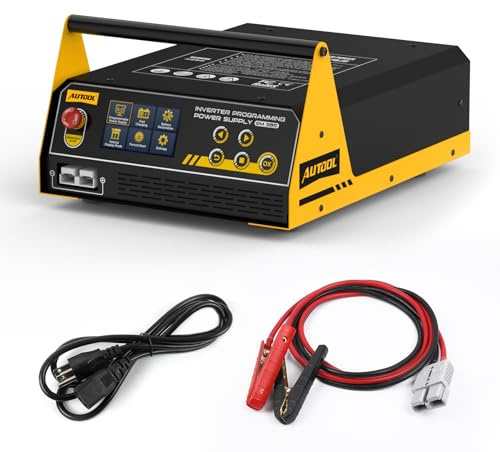 AUTOOL Alimentation pour Reprogrammation Flash, EM385 Chargeur de Batterie Automobile Courant et Tension de Charge Réglables, Compatible Batteries Lithium et Plomb-Acide, équipé d'un écran Tactile