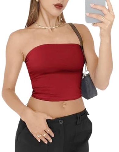 Strapless Bandeau Top Tube Top, Seamless Bralette, Backless Non-Padded Cami Vest for Women, Summer Vest Streetwear Grunge Aesthetic for Fitness Vacation Party Red