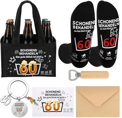 JIANGWON Männerhandtasche Bier mit Socken Flaschenöffner Schlüsselanhänger – Lustige Geschenke für Männer zum 60. Geburtstag– Geschenk für Männer, Vatertag & Herrentagsgeschenke(60)
