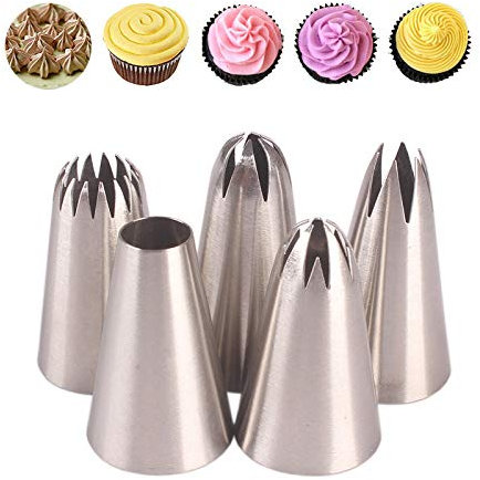5 Pezzi Beccucci Sac a Poche, Bocchette Decorazione Torte Ugelli Professionali Acciaio Inossidabile 1M 2A 2D 2F 6B per Decorare Torte Cupcakes Pasta di Zucchero Muffin Dolci Biscotti Pasticceria
