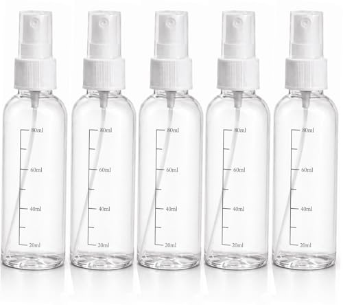 Spray Bottle 5 Pack Clear Travel Spray Bottles Empty – 3.4oz 100ML Fine Mist Refillable Liquid Container Leakproof Plastic Small Spray Bottle for Perfume, Toner, Alcohol, Skincare, Cleaning,Gardening
