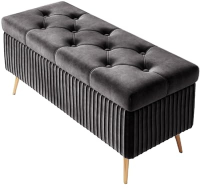 Sitzbank mit Stauraum, Bank am Fußende, Ottomane mit Stauraum, Gepolsterte Ottomane, Hocker mit Polsterung, Fußhocker, für Wohnzimmer, Schlafzimmer, Eingangsbereich, Belastbar bis 150 kg(Dark gray,100