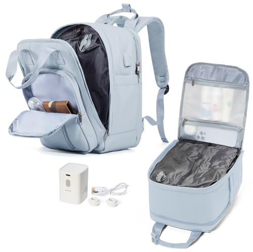 suradar Mochila al Vacio con Bomba Vacuum Backpack Mochila Compresion al Vacio Viaje Cabina Avion 40x20x25 Equipaje de Mano con Sistema de Compresion para Hombre y Mujer Gris Azulado