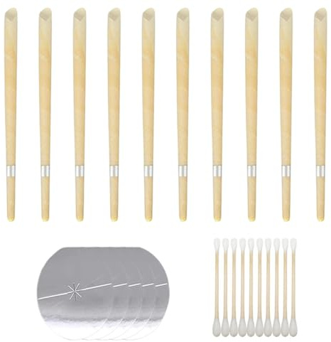 fKiZanthene Ear Candles for Wax Removal, 10Pcs Natural Beeswax Kit with 5 Protective Disks and 10 Cotton Swabs, Ear Cleaning Solution for Blocked Ears