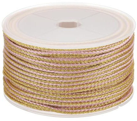 PATIKIL 15 Yards x 2.5 mm Braided Cord, Metallic Bracelet Knotting Macrame Cord Braiding Beading Thread Twine Rope for String Knitting DIY Jewelry Making Plant Wall Hanger, Pink