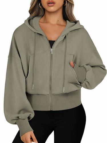 Jhsnjnr Damen Cropped Hoodie Jacke Leichte Trainingsjacke mit Tasche Reißverschluss Kapuze Herbst Winter Sweatshirt Jacken