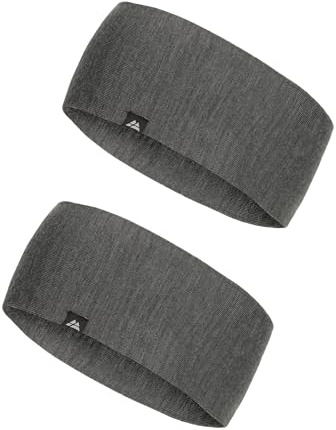 DANISH ENDURANCE Pannband i Merinoull, Bandana för Träning & Outdoor, Herr & Dam, Unisex, 1- eller 2-pack Mörkgrå L/XL