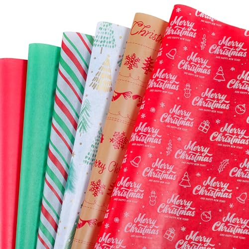 JOYELL 30 Blatt Weihnachten Seidenpapier 50x50cm, Geschenkpapiertüte für Weihnachten Geschenkverpackungsboxen DIY Basteln Neujahrsdekoration (6 Muster)