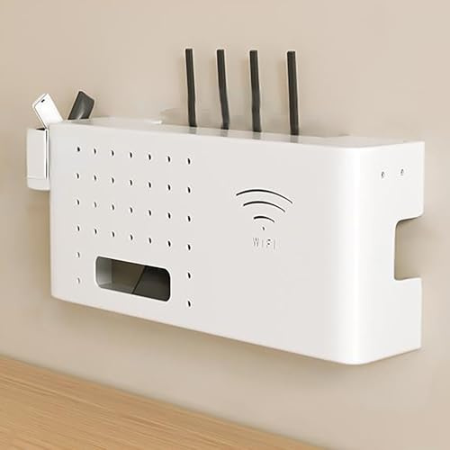 Caja de Almacenamiento para Router WiFi de Pared, Cubierta para Router Inalámbrico, Gestión de Cables, Estante para Pared, Armario Router para Hogar, Oficina, Salón(White,L40*20cm/15.7*7.8in)