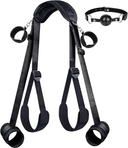 Sex Bondage BDSM Kit with Adjustable Leg and Foot Straps, Handcuffs and Mouth Gag, Suitable for SM Adult Couple Bondage Games, Male and Female Sex Toys Beginner Bondage Set