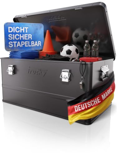 Trucky Aluminium Box mit Deckel 85L Schwarz Alukiste Kiste Abschliessbar | 71 x 46 x 33 cm, Transportbox, Metallbox, Aufbewahrungsbox, Metallkiste