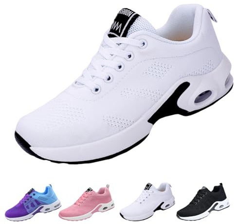 AioTio dam halkfria atletiska promenadsneakers – luftkudde plattform mode nätskor, lätt bågstöd, utomhus och inomhus komfort, Vitt, 38.5/39 EU