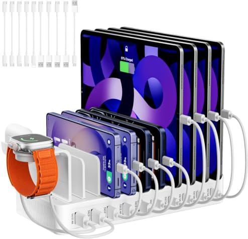 Estación de Carga USB C para Dispositivos múltiples rápidos, estación de Carga de 100W con Soporte para Reloj y 10 Cables, 10 Concentradores USB,Charging Station para iPhone/Samsung, tabletas y Otros