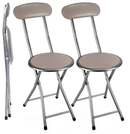 Set 2 Sgabelli Pieghevoli - con Seduta Imbottita, Con o Senza Schienale, Struttura in Metallo, Pieghevole, Sistema di Sicurezza, Salvaspazio, Colori Assortiti 30X75 CM