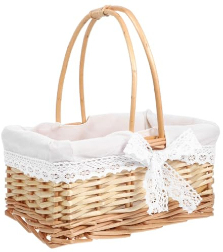 COLLBATH Handgeflochtener Weidenkorb mit Einlage Kleiner Picknickkorb und Eieraufbewahrungskorb Multifunktionaler Aufbewahrungskorb für Snacks und Obst Bruchfest Wiederverwendbar