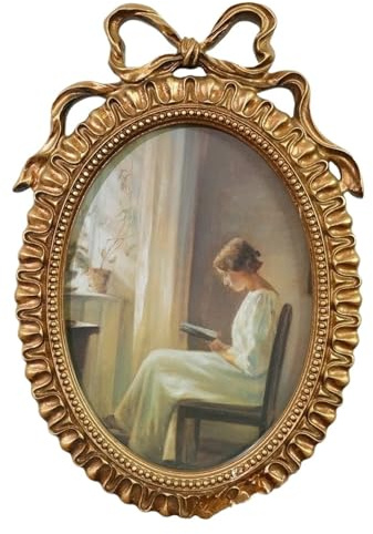 HUDFVIOI Oval fotoram vintage oval fotoram med fluga, för att hängas på väggen eller på bordet, idealisk för heminredning och bröllopspresentationer för Wohnzimmer Schlafzimmer