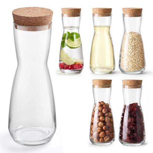 Murago - 6er Set Mini Karaffe Glas mit Korkdeckel 330 ml – Wein Dekanter Vorratsglas Dekoglas Vase Aufbewahrungsglas Kleine Wasser Saft Glaskaraffe Öl Essig Nüsse Gewürzglas Küche Glasflasche Deckel